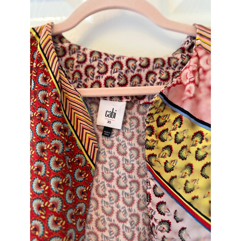 Cabi XS Poet Jacket Kimono Duster Patchwork Mixed‎ Print Belted Viscose - Picture 5 of 9